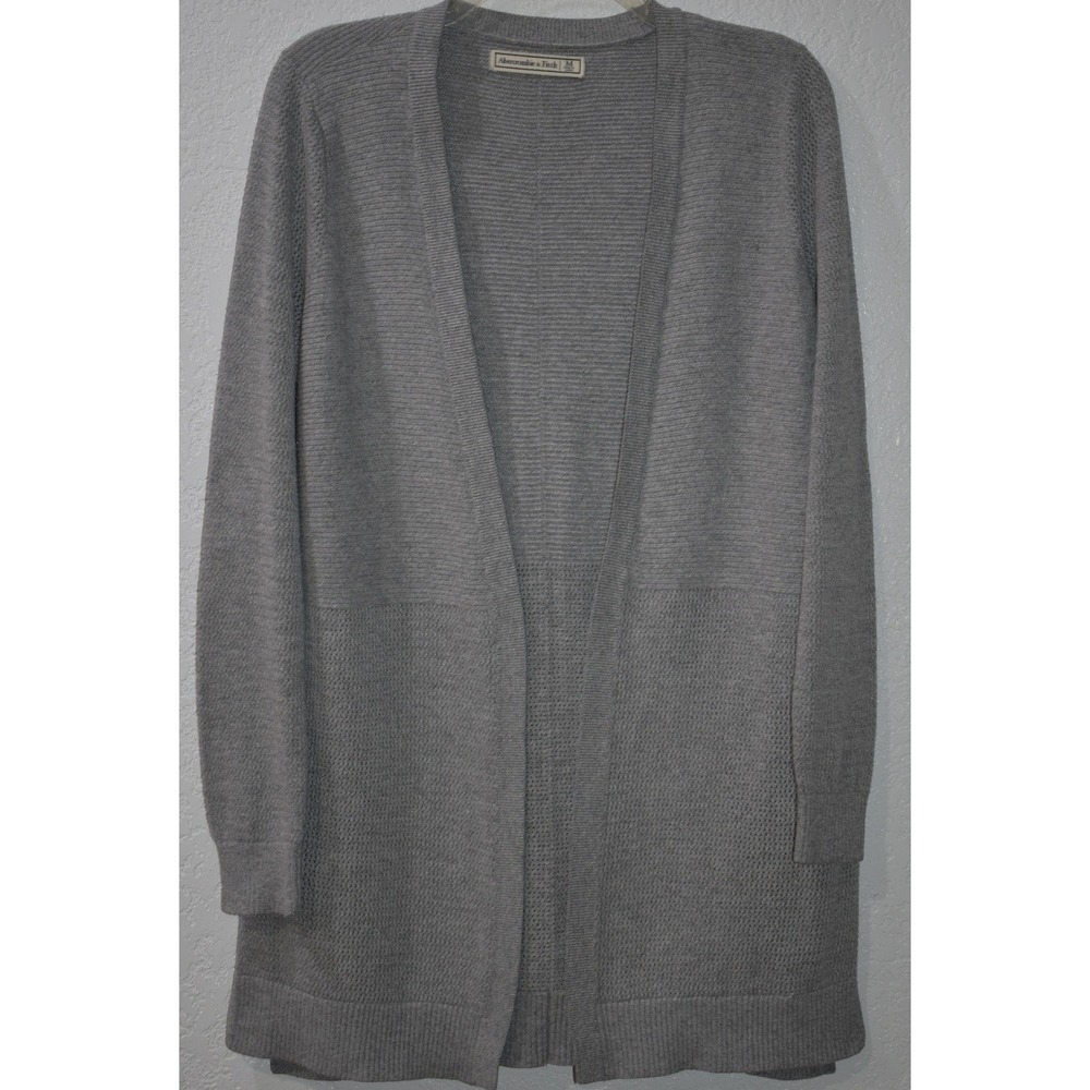 Abercrombie & Fitch Women M Open Front Mixed Knit Longline Cardigan Gray Sweater